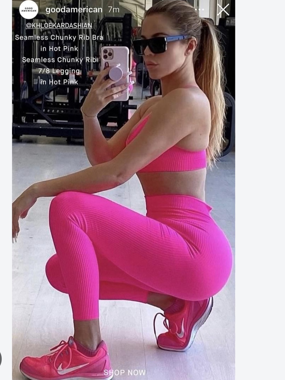 Good American Hot Pink Ribbed Workout Set Sz 1/2